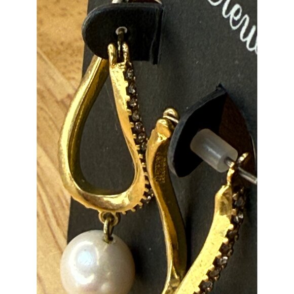 J.Crew Gold-Tone Hoop Earrings With Faux Pearl Drops & Hypoallergenic Posts - Picture 6 of 6